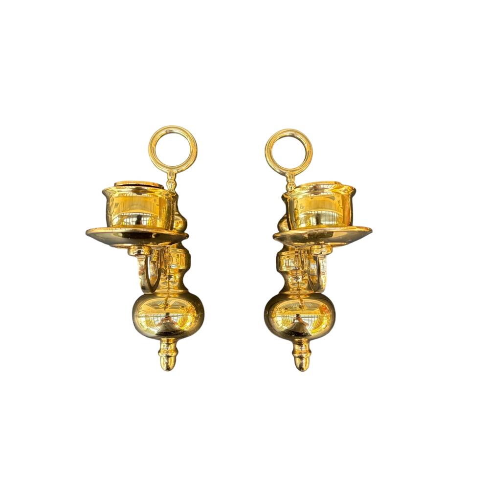 Pair of Vintage Brass 9 1/2” Wall Sconces Brass Candlestick Holders Wall Decor